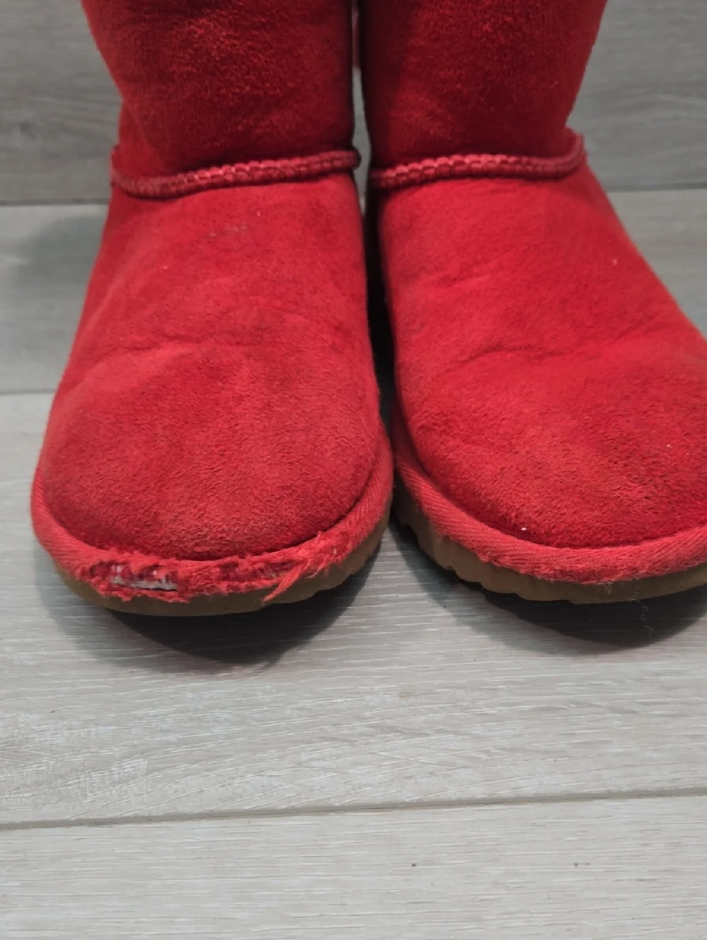 UGG Australia Big Girl Kids Red Suede Bow Back Shearling Boots Shoes Sz 2
